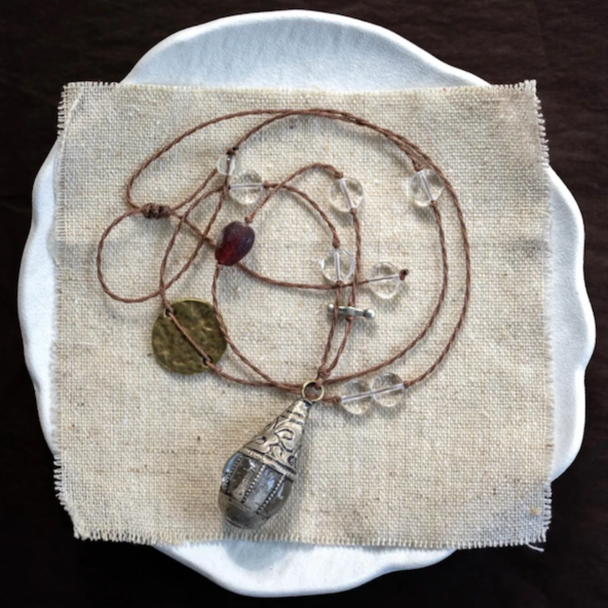 Brass-Inlaid Blue Glass Pendant Necklace – The Time-Capsule