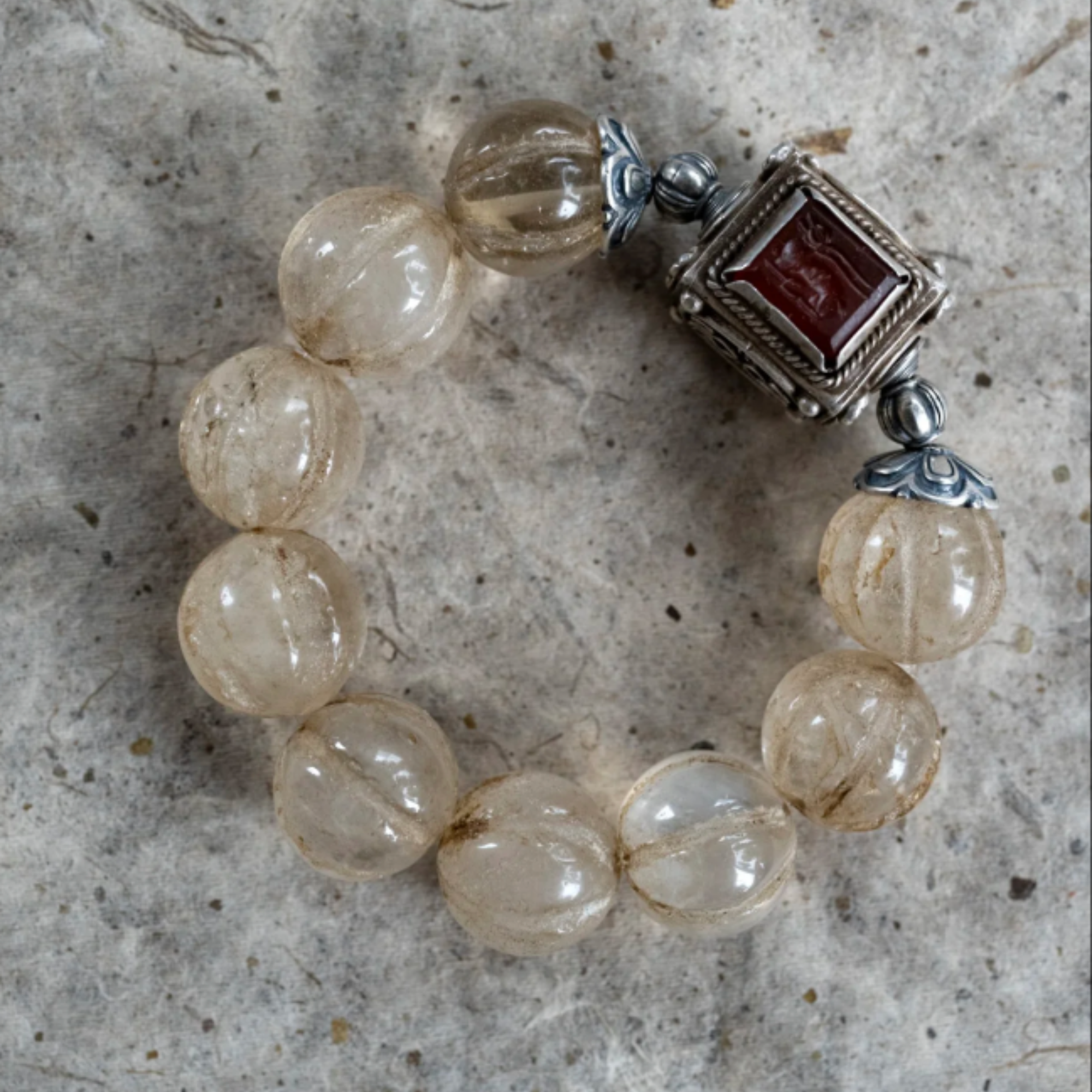 Hand-Carved Antique White Agate Melon Bracelet – The Stillness Stone