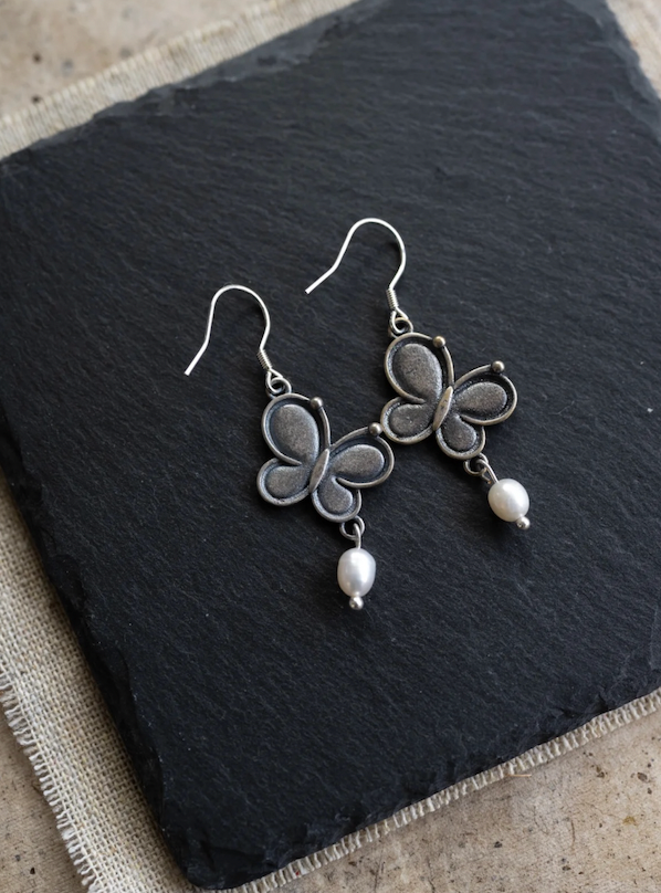 The "Morpho" | Butterfly & Pearl Earrings
