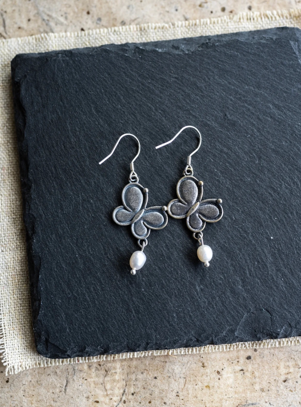 The "Morpho" | Butterfly & Pearl Earrings